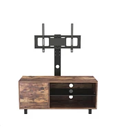 Streamdale Furniture Rustic Brown Tv Console With Push-To-Open Storage Cabinet For Tv Up To 65In Wood & Glass