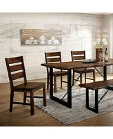 Streamdale Furniture Walnut Finish Solid Wood Industrial Style Kitchen Set Of 2 Dining Chairs Slat Back Chairs