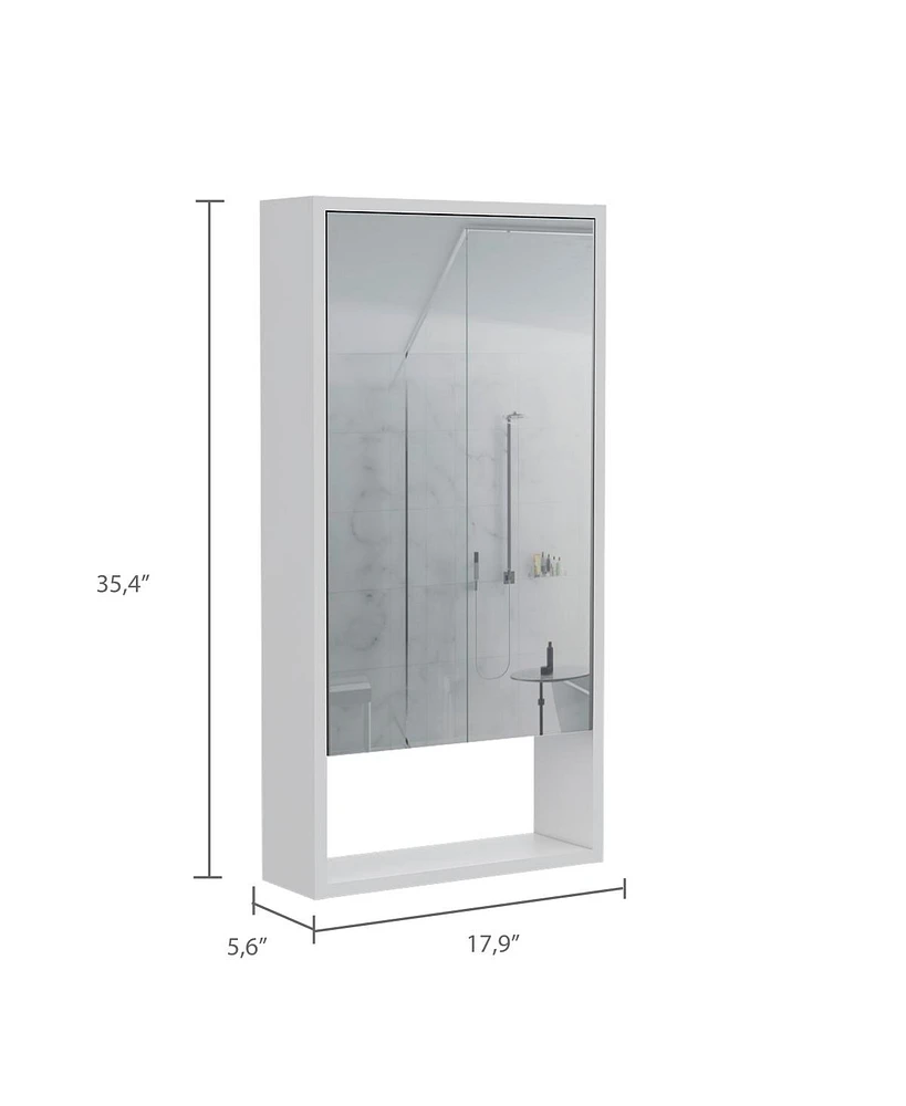 Streamdale Furniture Mariana Medicine Cabinet, One External Shelf, Single Door Mirror Two Internal Shelves - White