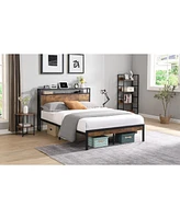 Streamdale Furniture King Size Metal Platform Bed Frame with Storage & Usb No Box Spring Needed