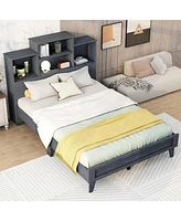 Streamdale Furniture Full Size Storage Platform Bed Frame With 4 Open Storage Shelves And Usb Charging Design