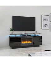 Streamdale Furniture Black 160CM Tv cabinet with fireplace, color-changing heating, Led light