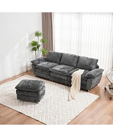 Streamdale Furniture Modern 3-Seat Sofa Couch With Ottoman, Dark Grey