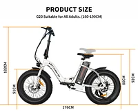 Streamdale Furniture G20 Folding Electric Bike Ebike Bicycle 500W Motor 20 Fat Tire With 36V/13Ah Li-Battery New