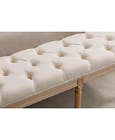 Simplie Fun Beige Velvet Upholstered Tufted Bench Ottoman