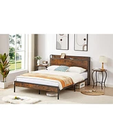 Streamdale Furniture Bed Frame With Charging Station Queen Size, 87.80" L X 61.80" W X 39.2" H