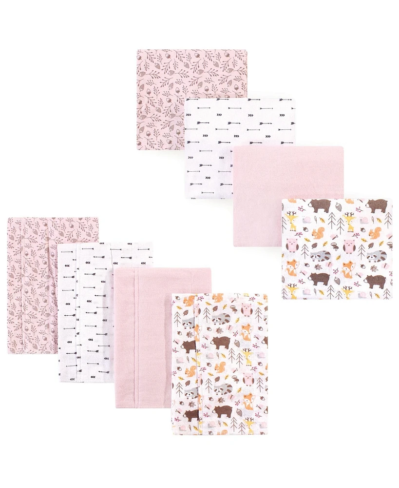 Hudson Baby Infant Girl Cotton Flannel Burp Cloths and Receiving Blankets, 8-Piece, Girl Pinecone, One Size