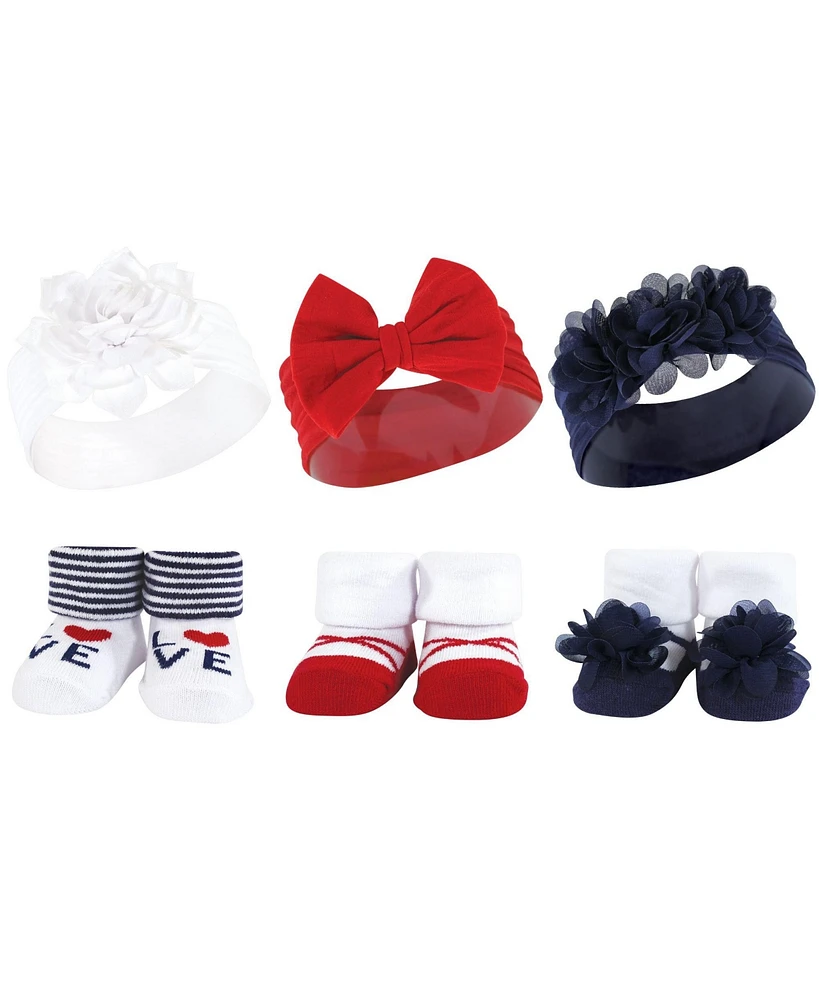 Hudson Baby Baby Girls Headband and Socks Giftset, Navy Red, One