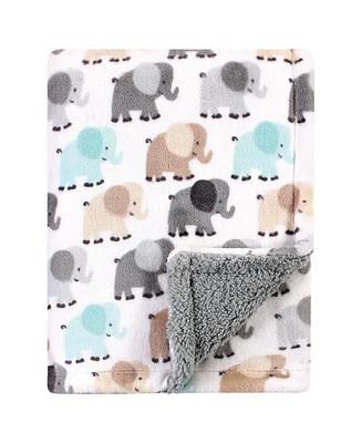 Luvable Friends Unisex Baby Plush Blanket with Faux Shearling Back, Elephant, One Size