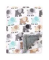 Luvable Friends Unisex Baby Plush Blanket with Faux Shearling Back, Elephant, One Size