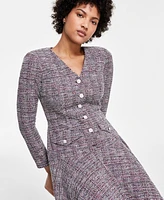 Taylor Women's Tweed Button-Front Fit & Flare Dress