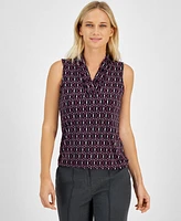 Closeout! Anne Klein Women's Pleated-Neck Printed Sleeveless Top