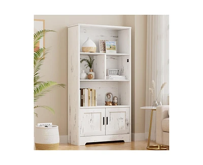 gaomon Doors Modern Bookshelf with Led Lights Wooden