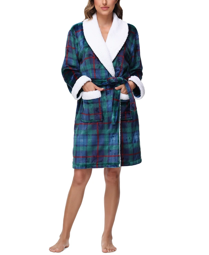 Holiday Lane Plush Printed Short Shawl-Collar Robe, Exclusively at Macy's