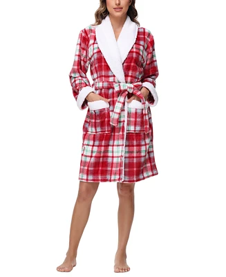 Holiday Lane Plush Printed Short Shawl-Collar Robe, Exclusively at Macy's