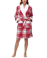 Holiday Lane Plush Printed Short Shawl-Collar Robe, Exclusively at Macy's