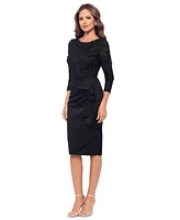 Xscape Women's Long-Sleeve Ruffled Lace Midi Dress