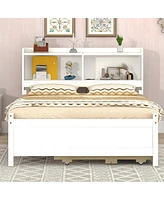 Streamdale Furniture Full Size Bed with Usb, Led Light, Bookcase Headboard, Trundle, Storage Drawers