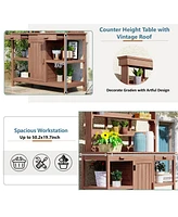 Simplie Fun Large Outdoor Wooden Potting Bench Table with Storage Options