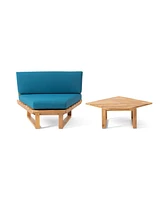 Simplie Fun Premium Acacia Wood Corner Chair and Coffee Table with Water-Resistant Cushions