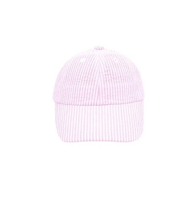 Bits & Bows Baby Girls Pink Seersucker Baseball Hat