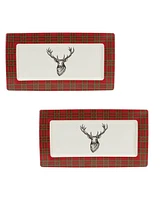 Slickblue Winter Plaid Deer Platter (Set of 2)