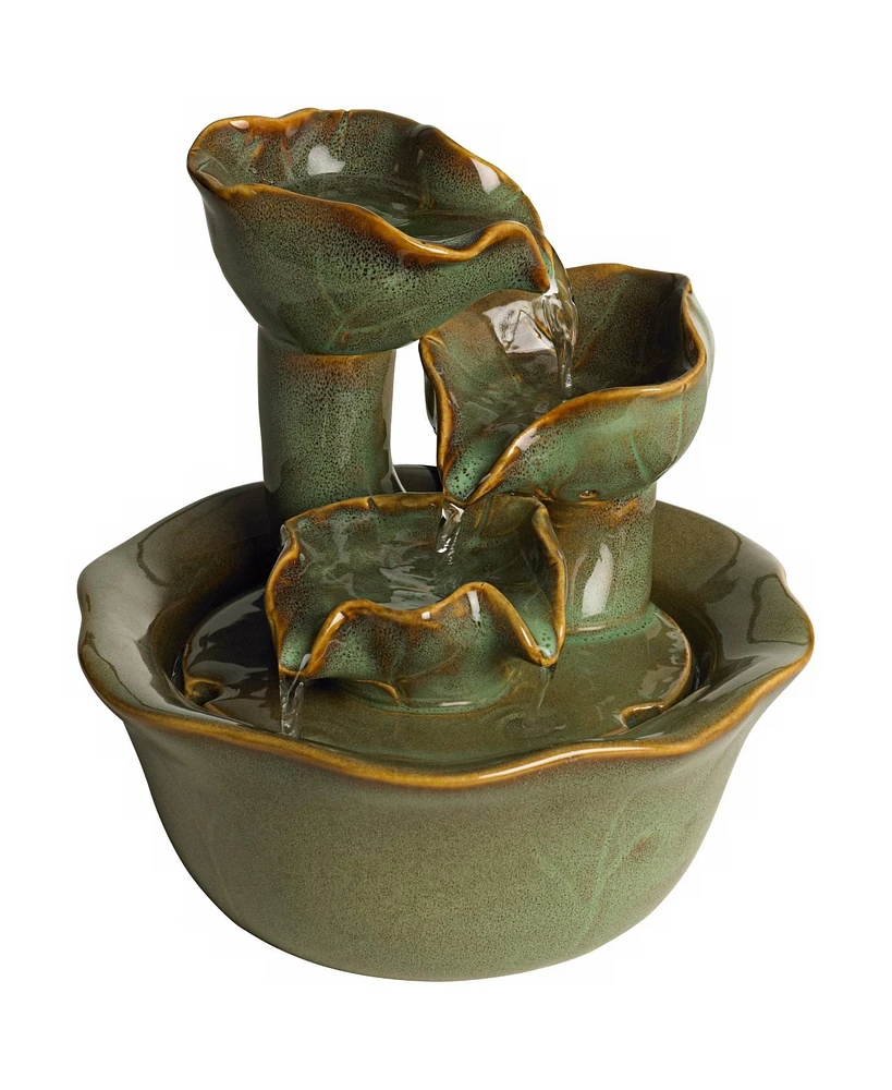 John Timberland Organic Water Lily Modern Indoor Tabletop Small Water Fountain 8" High Cascading Ceramic for Table Desk