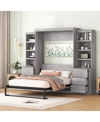 Streamdale Furniture Full Size Murphy Bed With Storage Shelves And Drawers