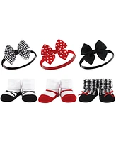 Hudson Baby Infant Girl 12Pc Headband and Socks Giftset, Red Houndstooth Red Pink, One Size