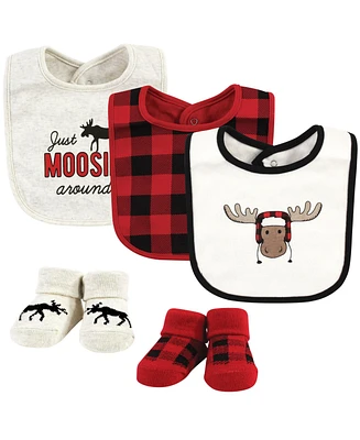 Hudson Baby Infant Boy Cotton Bib and Sock Set, Winter Moose, One Size