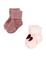 Hudson Baby Girls Cozy Chenille Newborn and Terry Socks