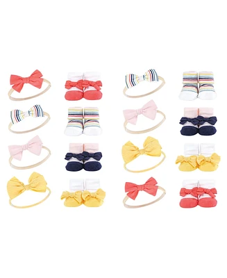 Hudson Baby Infant Girl 16Pc Headband and Socks Giftset, Coral Stripe, One Size