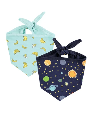 Luvable Friends Dog Reversible Pet Dog and Cat Bandana Bibs 2pk, Banana Space, One Size