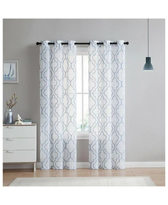 Kate Aurora 2 Piece Charlotte Clover Trellis Grommet Top Sheer Voile Window Curtain Panels