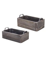 Slickblue Natural Wooden Box Tray With Metal Handle Accent (Set of 2)