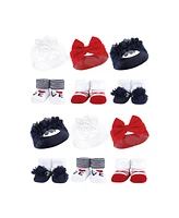 Hudson Baby Infant Girl 12Pc Headband and Socks Giftset, Navy Red, One Size