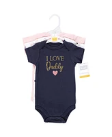 Hudson Baby Girls Cotton Bodysuits Daddy Pink Navy 3Pk