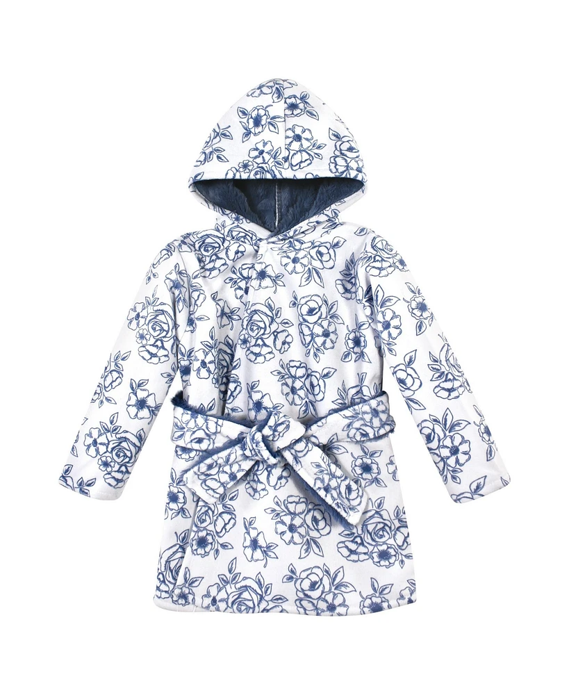 Hudson Baby Infant Girl Mink with Faux Fur Lining Pool and Beach Robe Cover-ups, Soft Painted Floral