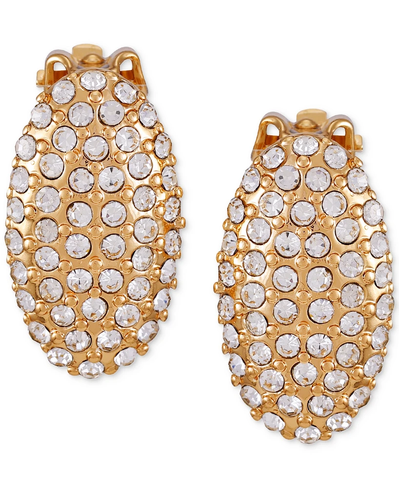 T Tahari Gold-Tone Pave Oval Clip-On Stud Earrings