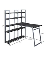 Homcom 5 Tier Versatile L-Shaped Computer Desk, Writing Table with Display Shelves and Metal Frame, Space-Saving for Study, Home Office, Black