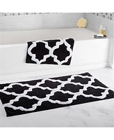 Lavish Home 100 Percent Cotton Trellis Bathroom Mat Set, Black - 2 Piece