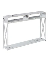 Convenience Concepts Tucson Deluxe Console Table with Shelf White Faux Marble/White