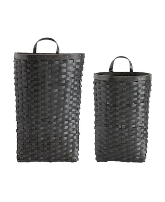 Slickblue Black Woven Wood Wall Basket (Set of 2)