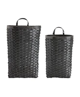 Slickblue Black Woven Wood Wall Basket (Set of 2)