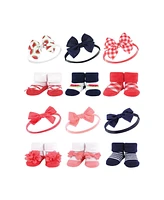 Hudson Baby Infant Girl 12Pc Headband and Socks Giftset, Watermelon Navy Coral, One Size