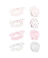 Hudson Baby Baby Girls 16Pc Cotton Headband and Scratch Mitten Set, Paris Lace Medallion, 0-6 Months