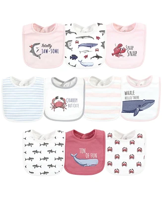 Hudson Baby Infant Girl Cotton Bibs, Girl Whale Shark, One Size