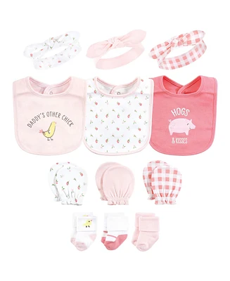 Hudson Baby Baby Girls Caps or Headbands, Bibs, Mittens and Socks 12pc Set, Farm, 0-6 Months