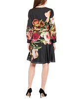 London Times Women's Floral-Print Long-Sleeve Dress