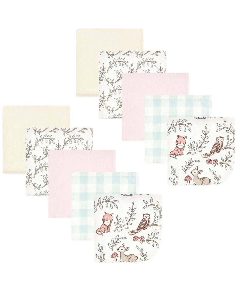 Hudson Baby Infant Girl Flannel Washcloths, Girl Woodland Pals 10Pk, One Size